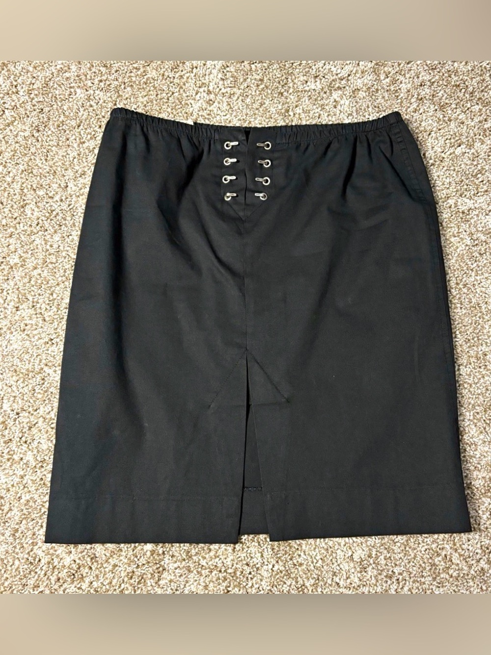 Made in Italy Women's Solid Black Pencil Knee Skirt Lace-Up Grommet Slit M